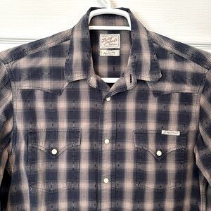 Lucky Brand Sportsman Dungaree Pearl Snap Western Shirt 100% Cotton Sz Medium